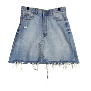 Zara Light Wash Distressed Frayed Hem Jean‎ Skirt Size 28 Festival Vacation Y2K